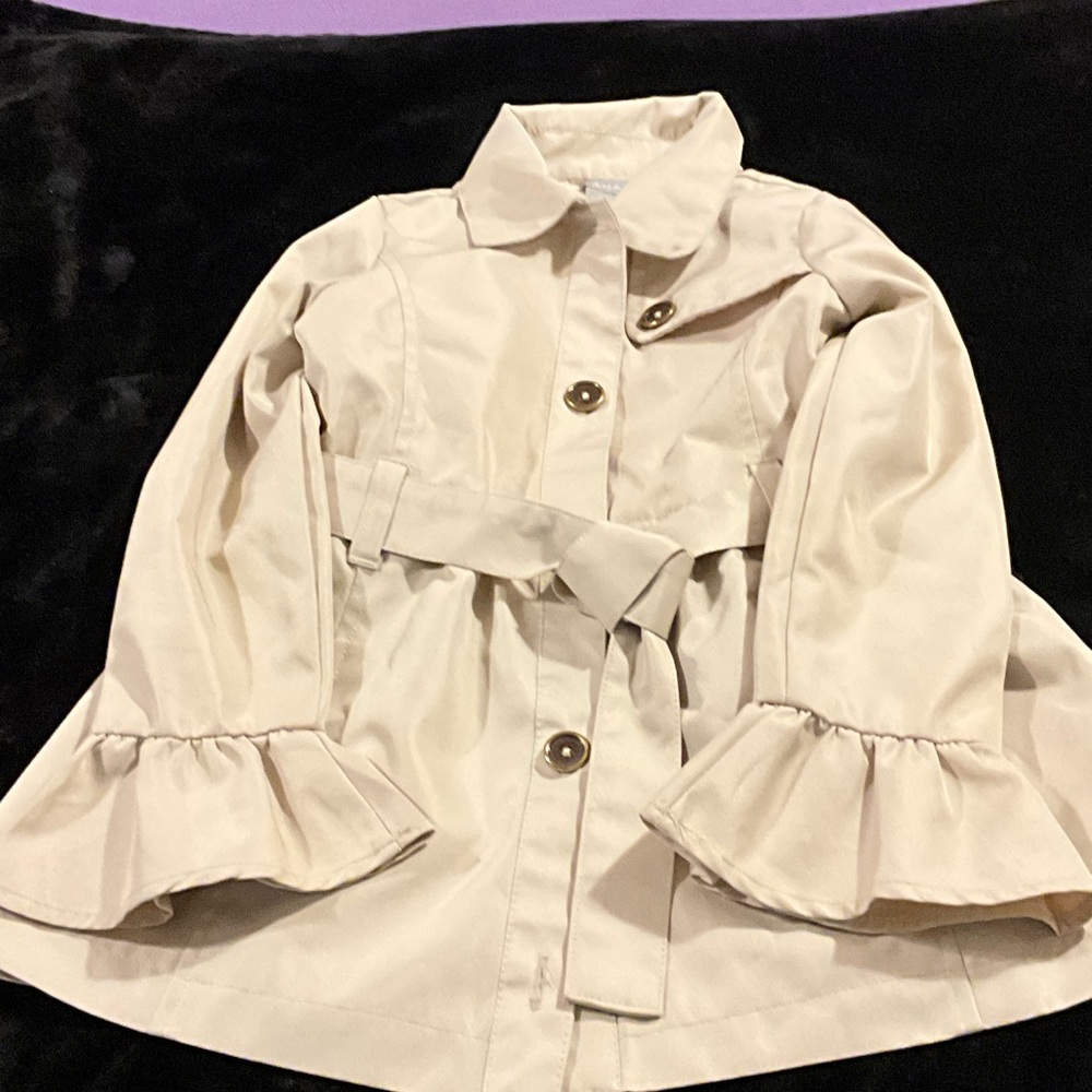 Tahari Cream Kids Raincoat with Ruffle Sleeves